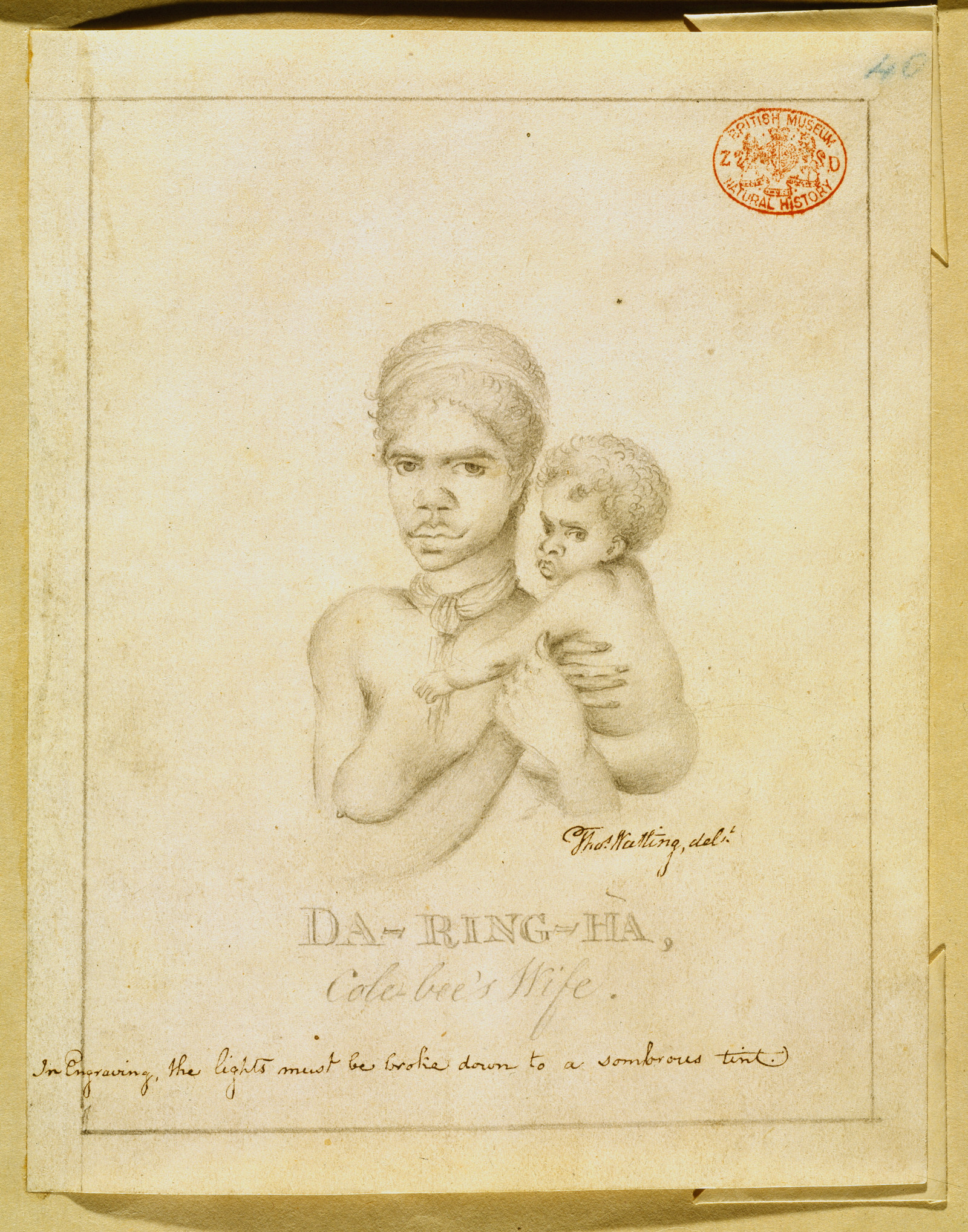 Portrait of an Aboriginal woman, named Da-ring-ha, and a child