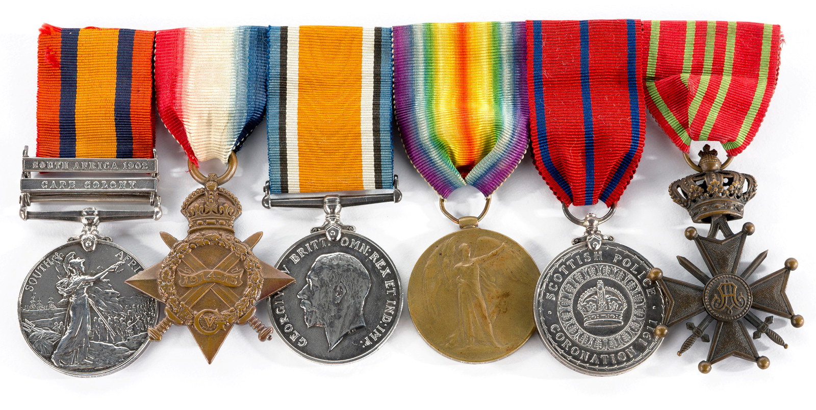 War service medals and Scottish Police Medal awarded to Sergeant James Johnstone Walsh, 1902-1919    