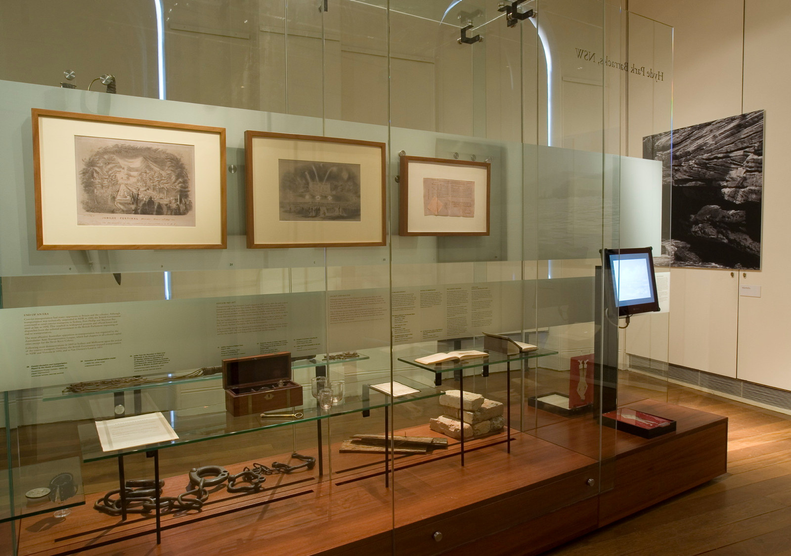 Documentation of Convicts: sites of punishment exhibition showing frames works and objects