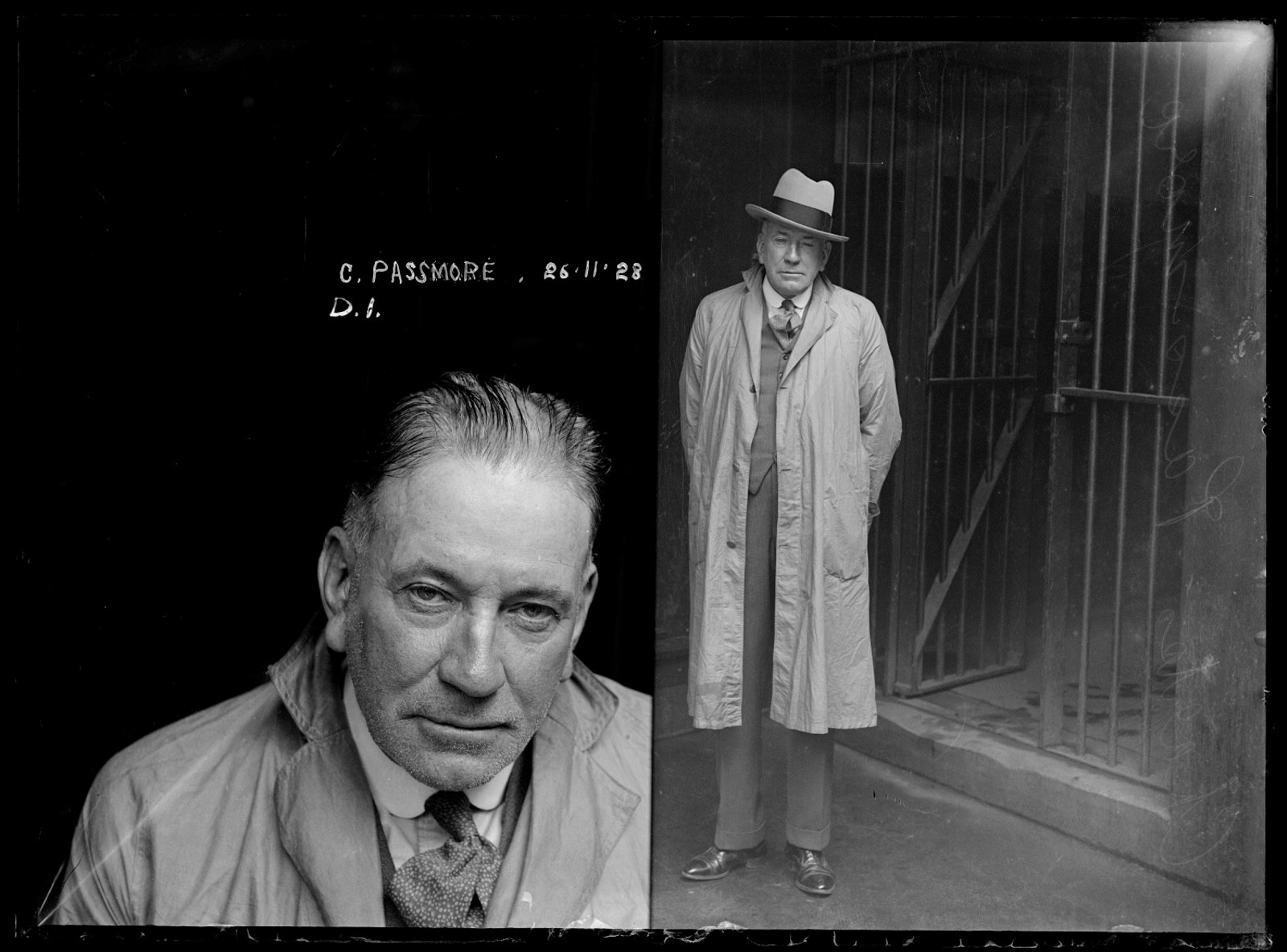 Charles Passmore (alias Charles St Julian Passmore), Special Photograph number D1, 26 November 1928, probably Central Police Station, Sydney