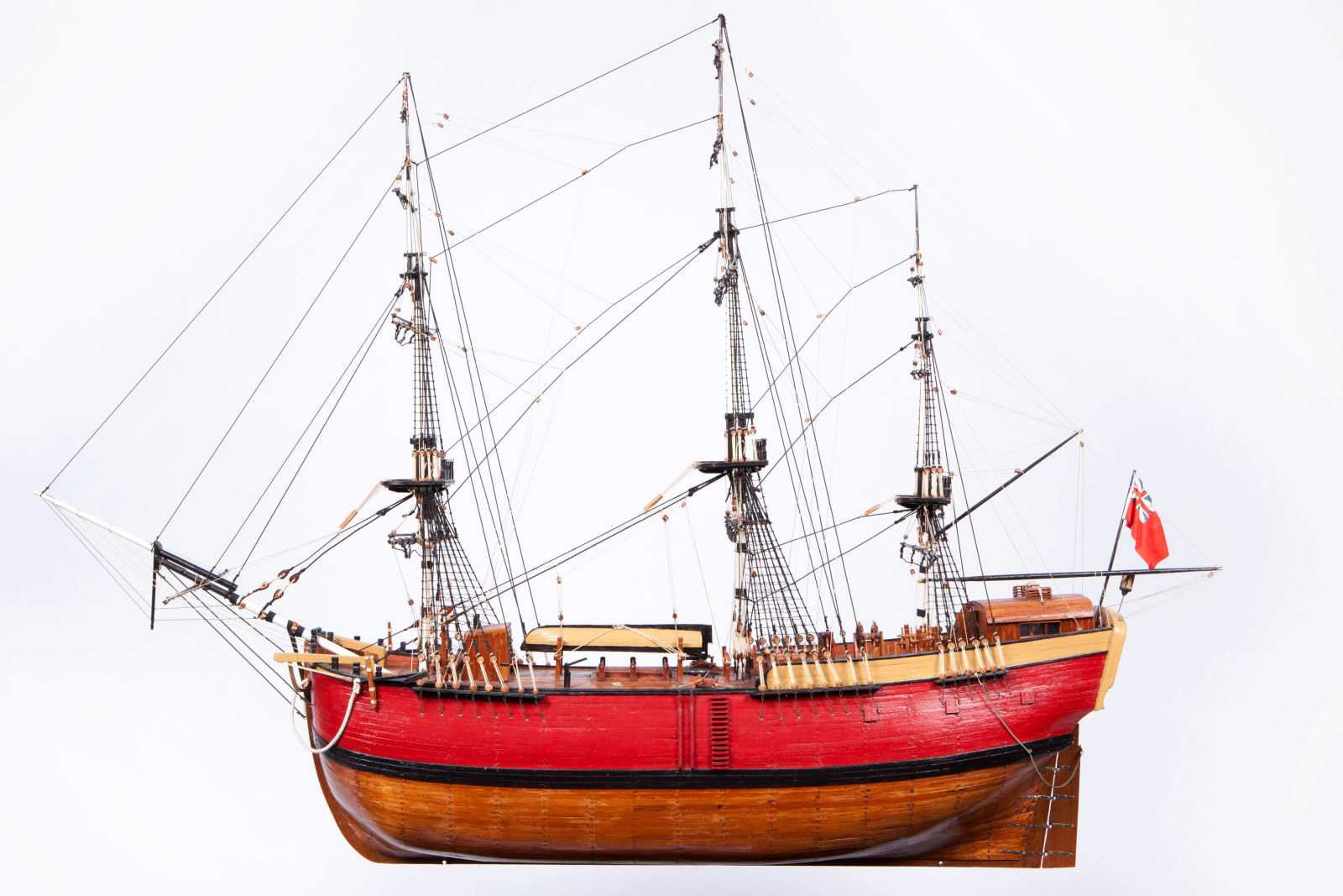 Photograph of a wooden model depicting a First Fleet ship.