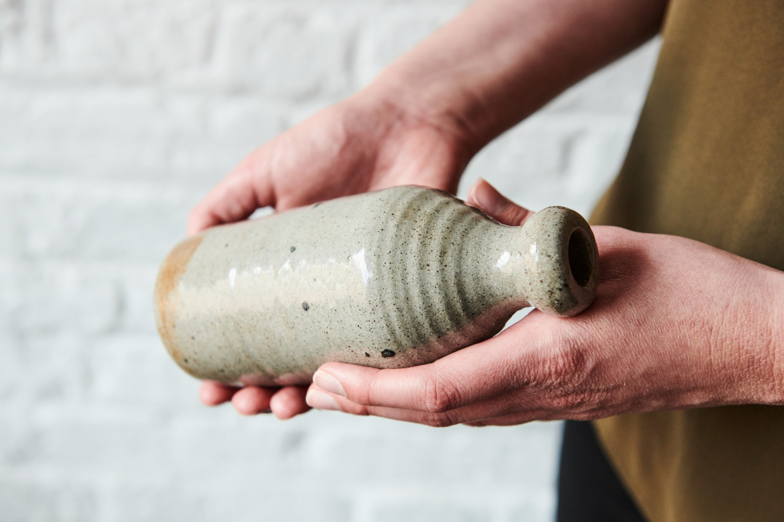 Close up of a ceramic bottle. This item was featured in one of our virtual excursions.