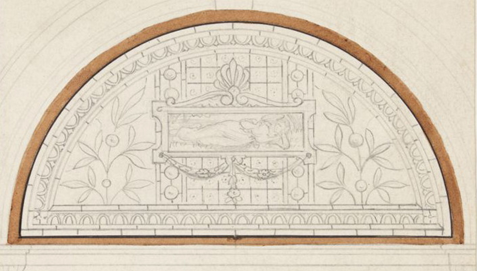 The â€˜reclining womanâ€™ motif appears in this â€˜design for windowâ€™, 1870sâ€“80s