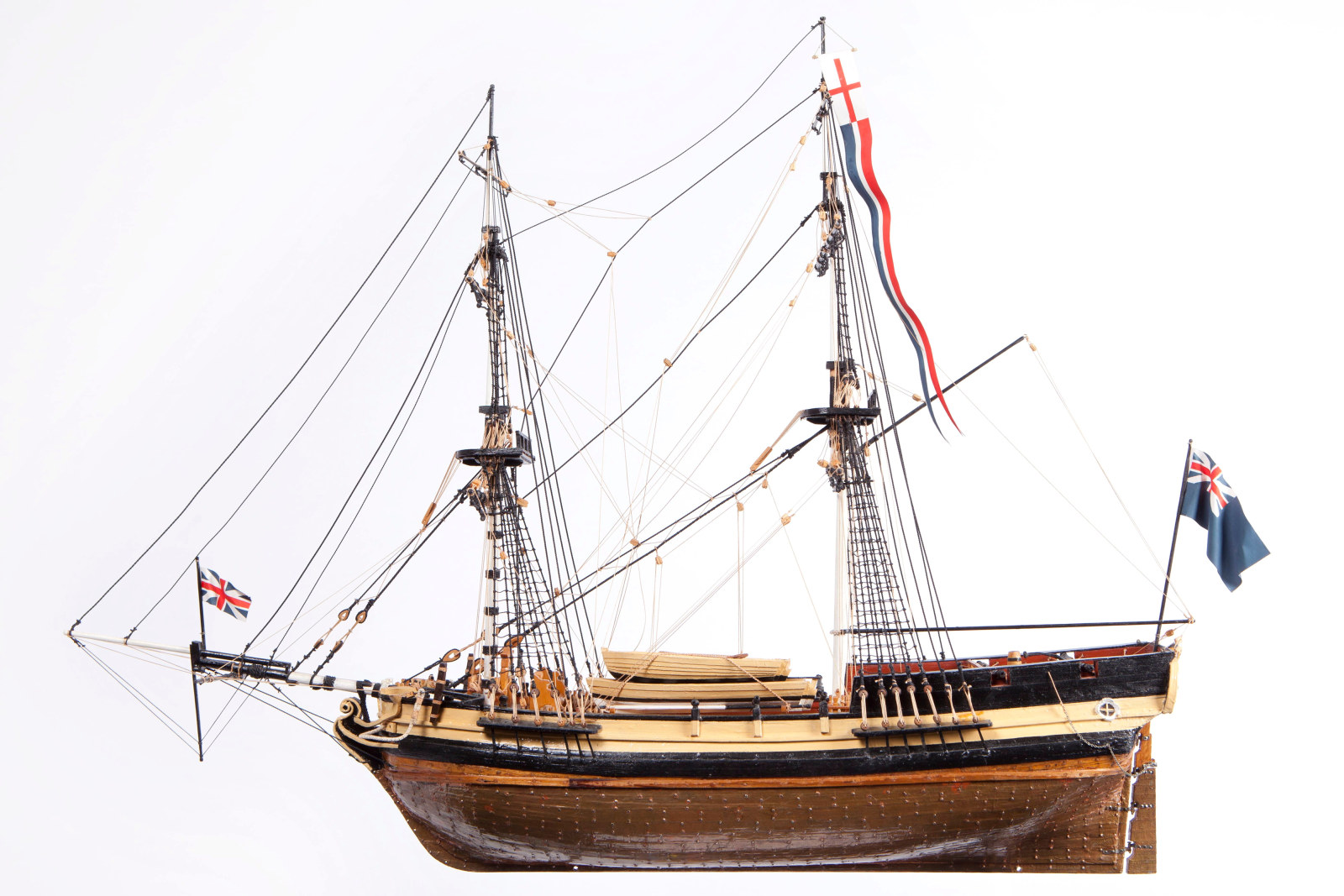 Photograph of a wooden model depicting a First Fleet ship