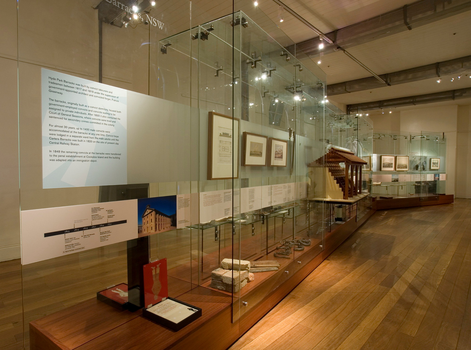 Documentation of Convicts: sites of punishment exhibition showing exhibition panel and objects