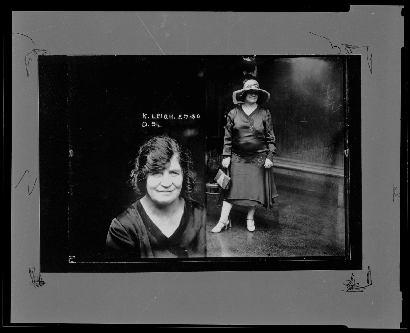 Copy negative from photograph of Kate Leigh, Special Photograph number D94, 2 July 1930, Central Police Station, Sydney.