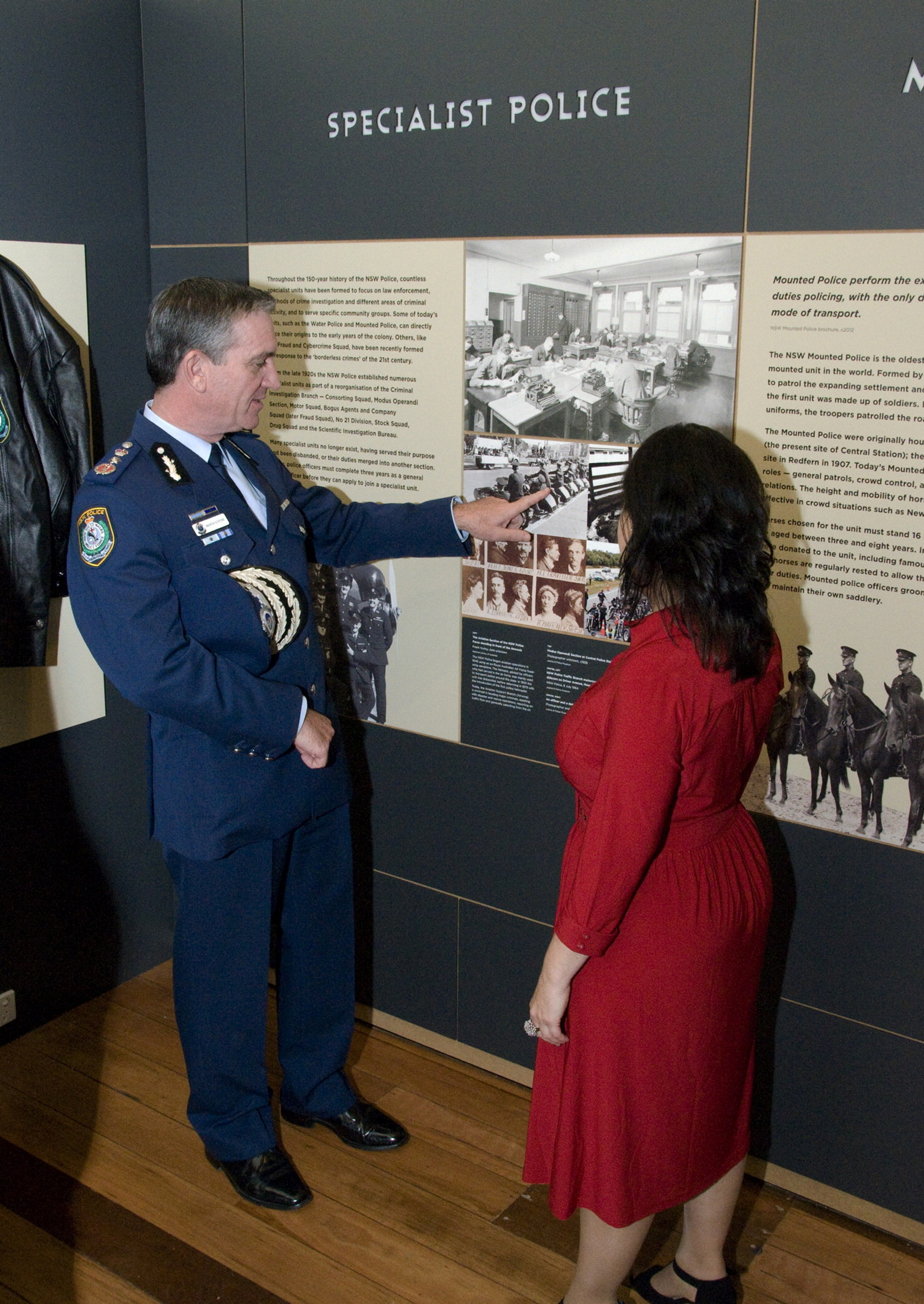 Commissioner of NSW Police Andrew Scipione and HHT curator Anna Cossu at the Justice and Police Museum