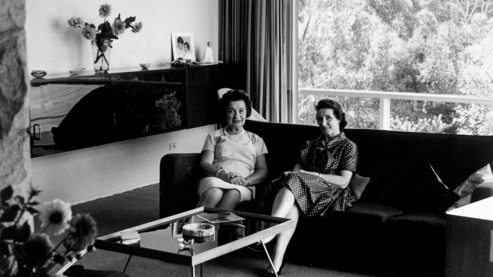 Rose Seidler (left) and Bea Evans seated in the living room, Rose Seidler House