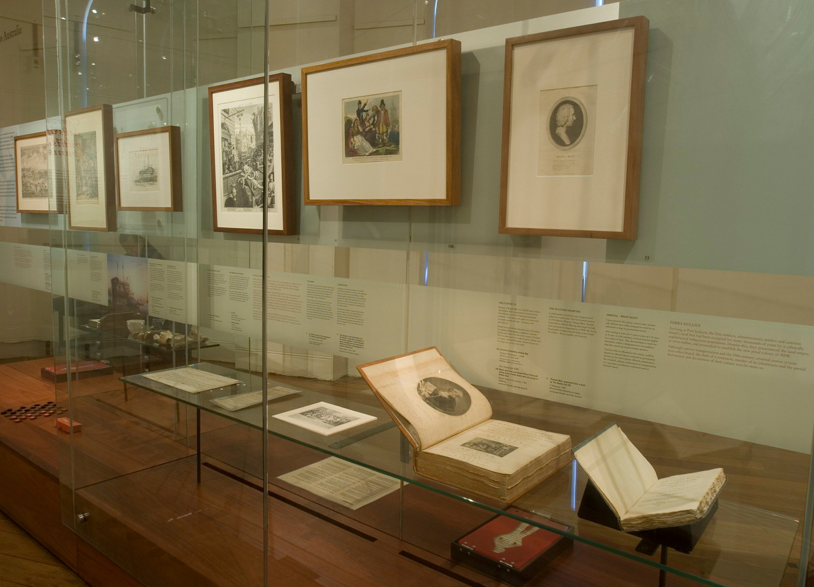 Documentation of Convicts: sites of punishment exhibition showing framed works and bound books