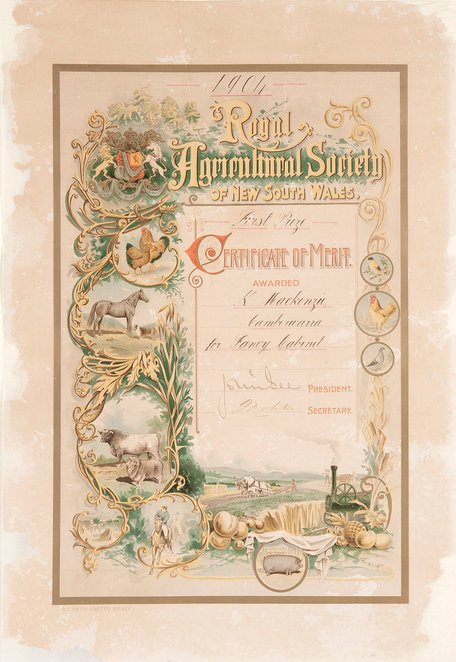 Ornately decorated certificate.