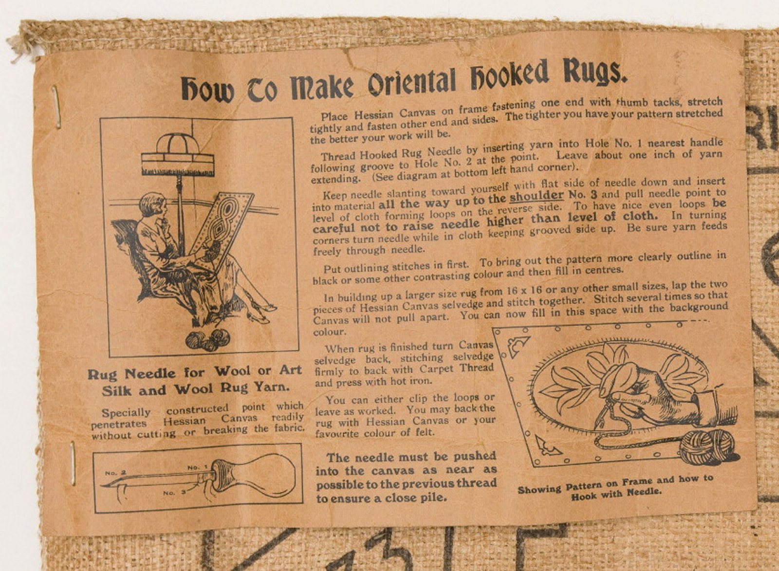 Instructions oriental hooked rug 1930s