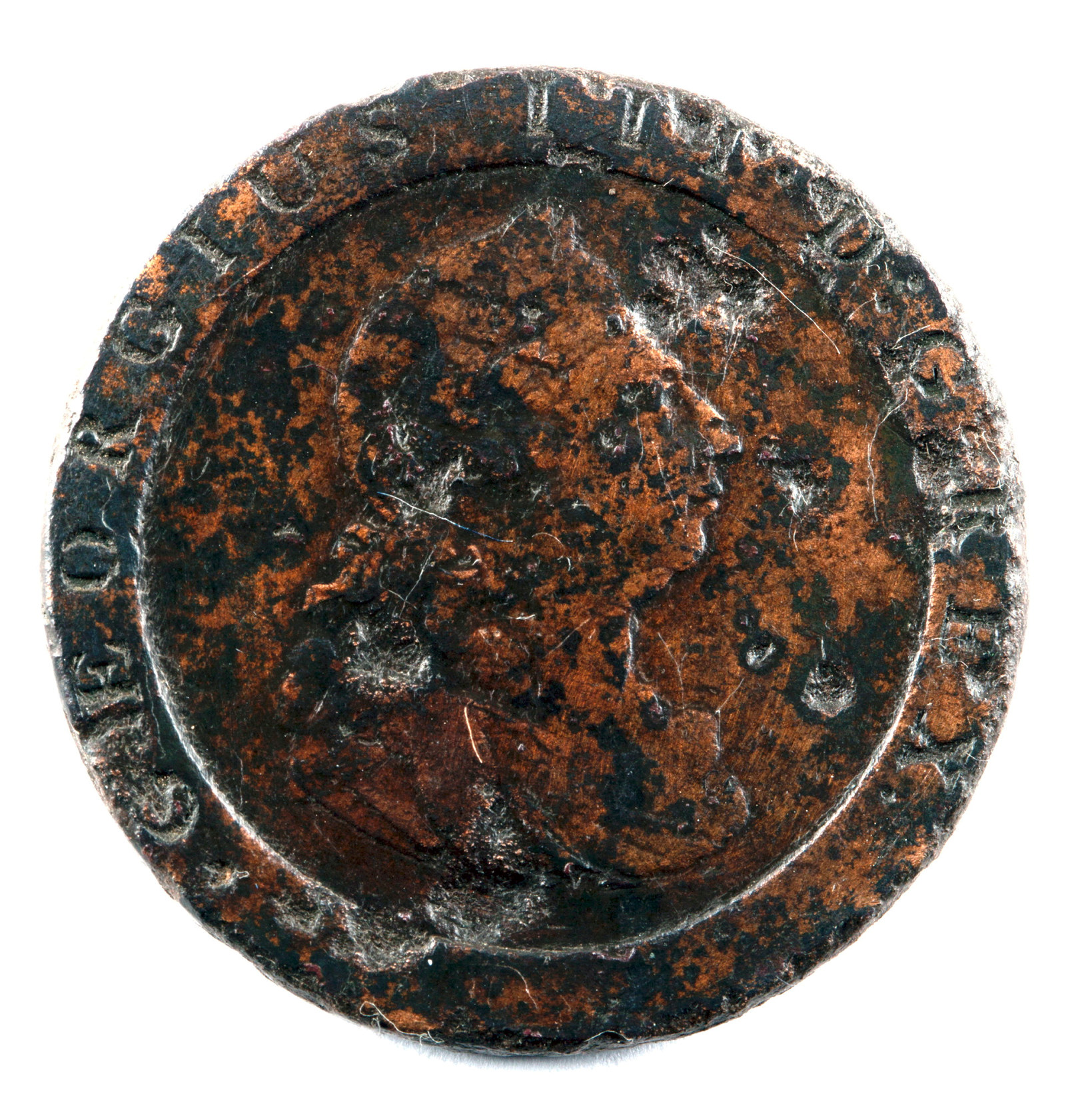 Coin - George III Cartwheel penny 1797, (reverse), excavated from beneath the ground floor of Hyde Park Barracks