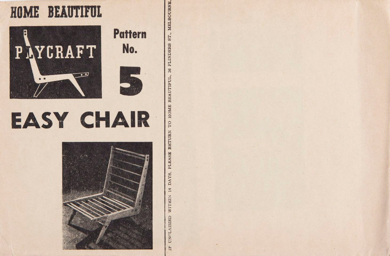 Paper pattern for Australian Home Beautiful Plycraft furniture, 1954
