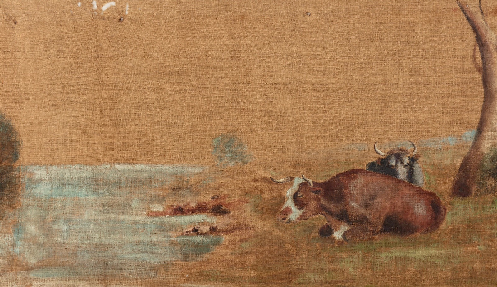 Mantel valance showing a rural scene of cattle in the fields