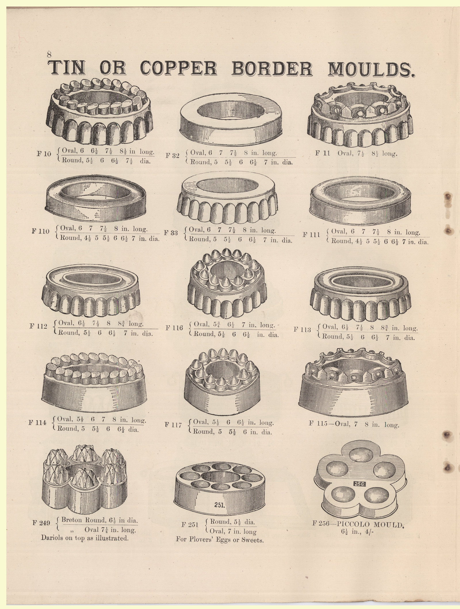 Page from book showing fifteen different mould shapes.
