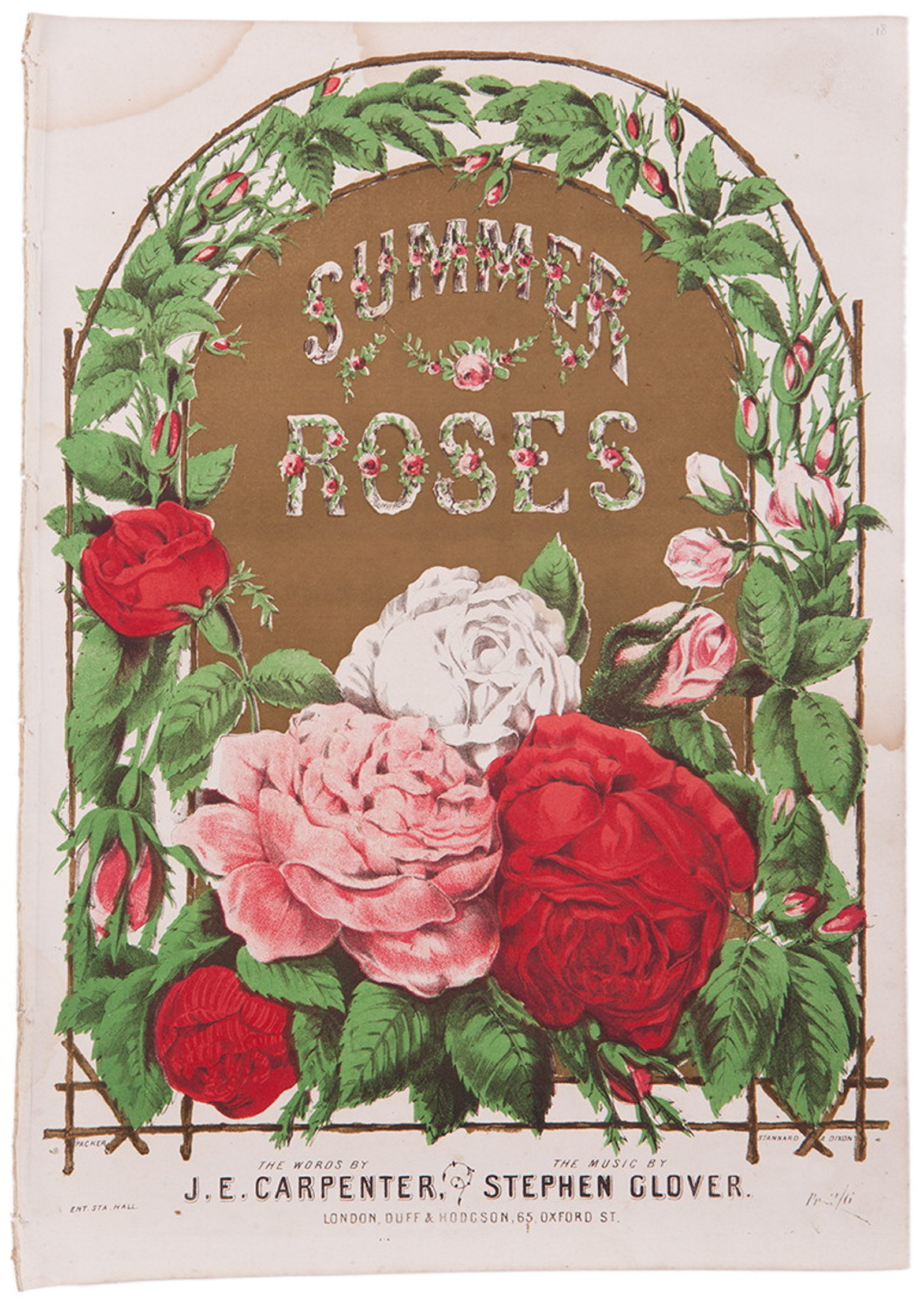 Colourful roses on the cover of a sheet music book.
