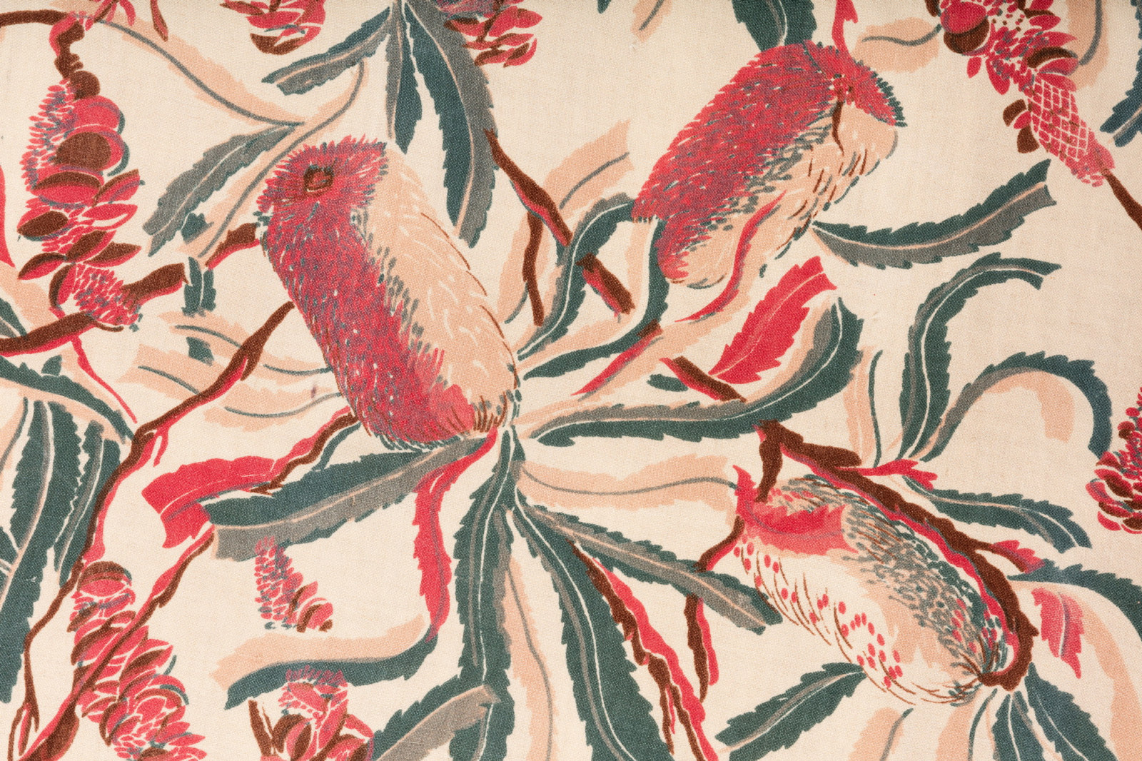 Curtain in ‘ Banksia ’ design (detail) by Nance Mackenzie and made by Annan Fabrics, Mosman NSW, circa late 1940s