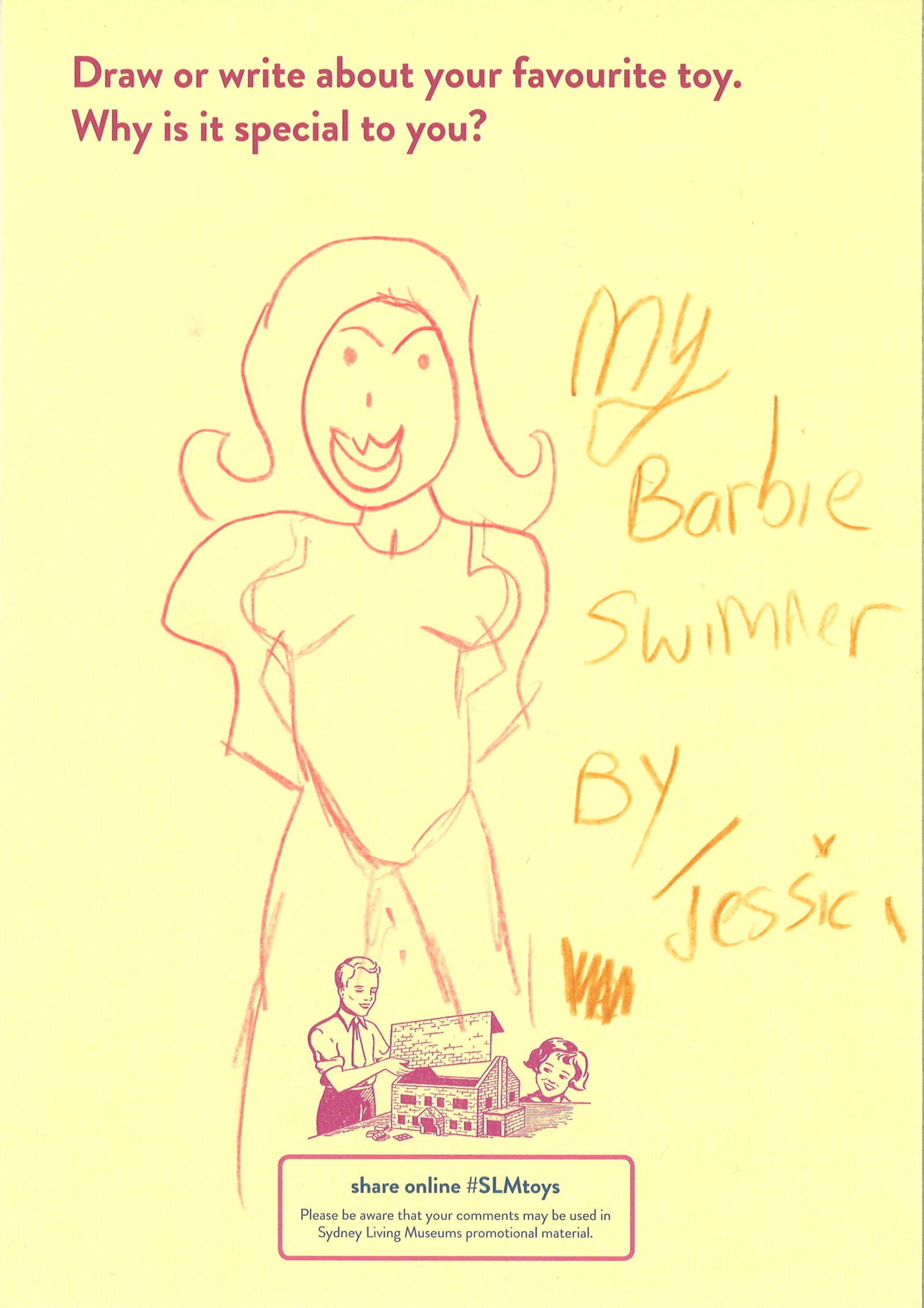 A drawing of Barbie in a swimming costume