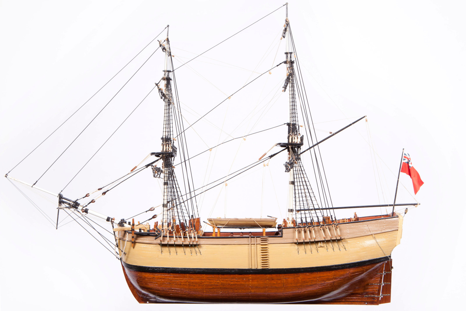 Photograph of a wooden model depicting a First Fleet ship.