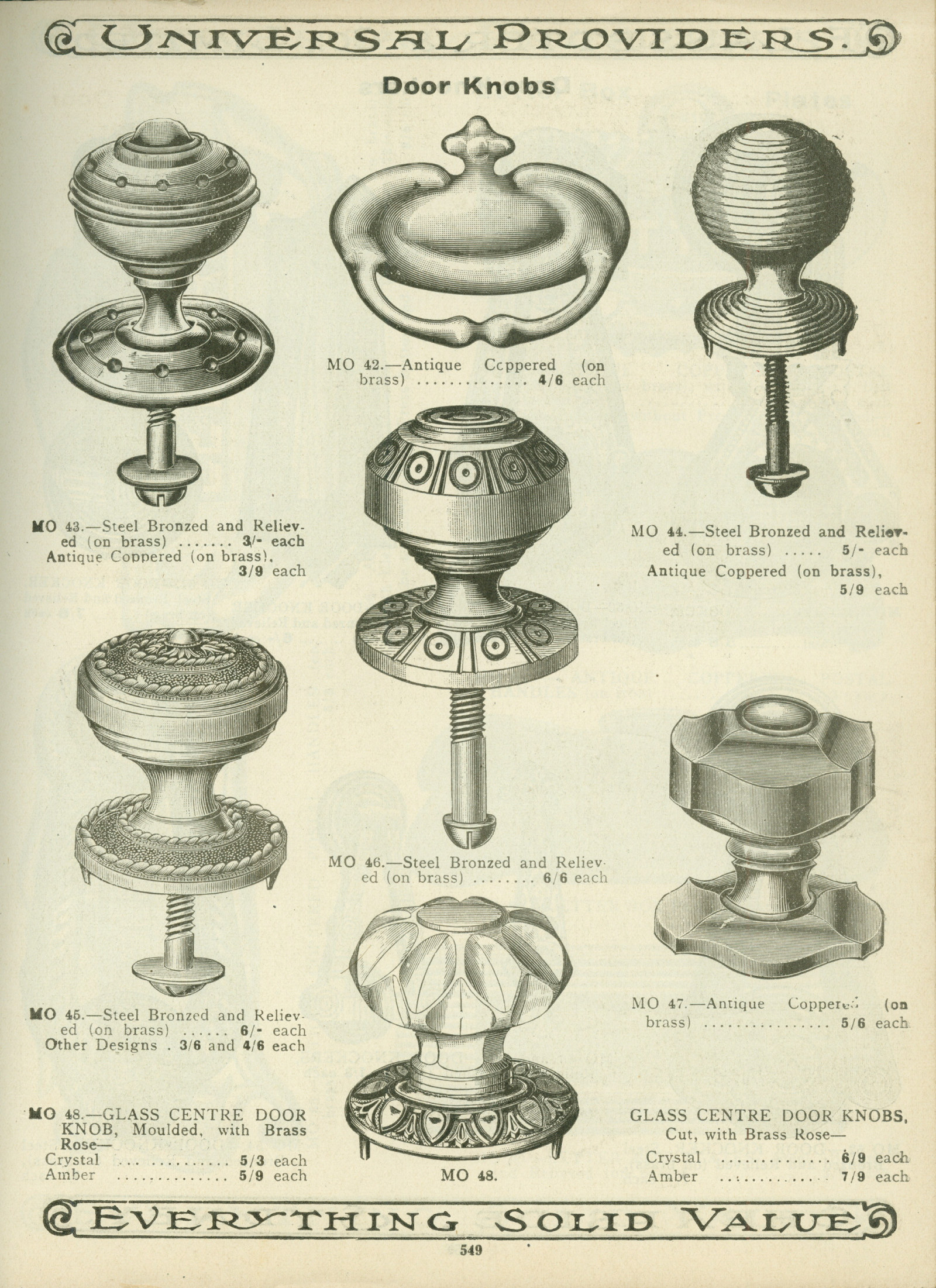 Page from catalogue, with illustrations of door knobs.
