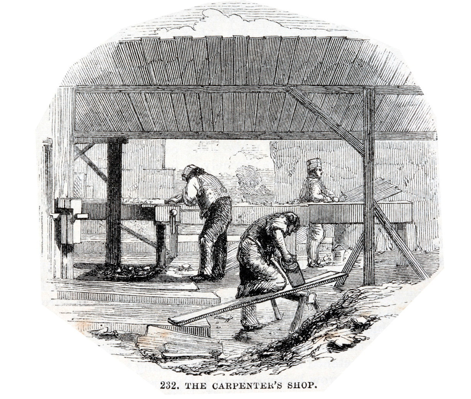 Illustration no.232:'The carpenter's shop' in section on The Carpenter and Joiner, p.33 of 'Illustrations of trades'
