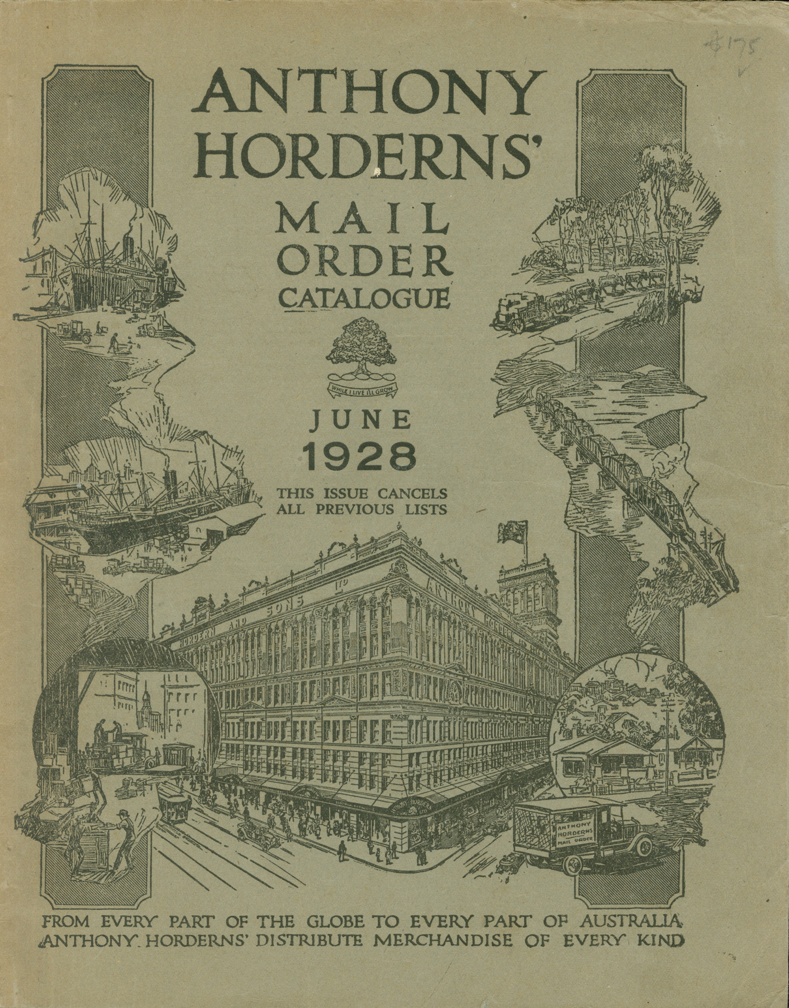 Page from a catalogue showing the outside of Anthony Hordern & Sons department store building