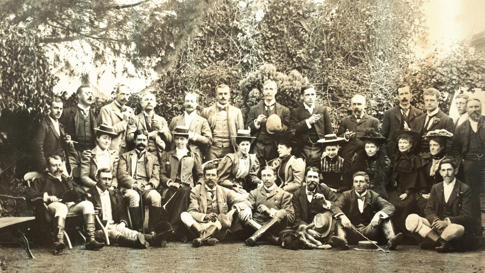 A group of men and women after the hunt, Rouse Hill, 1895