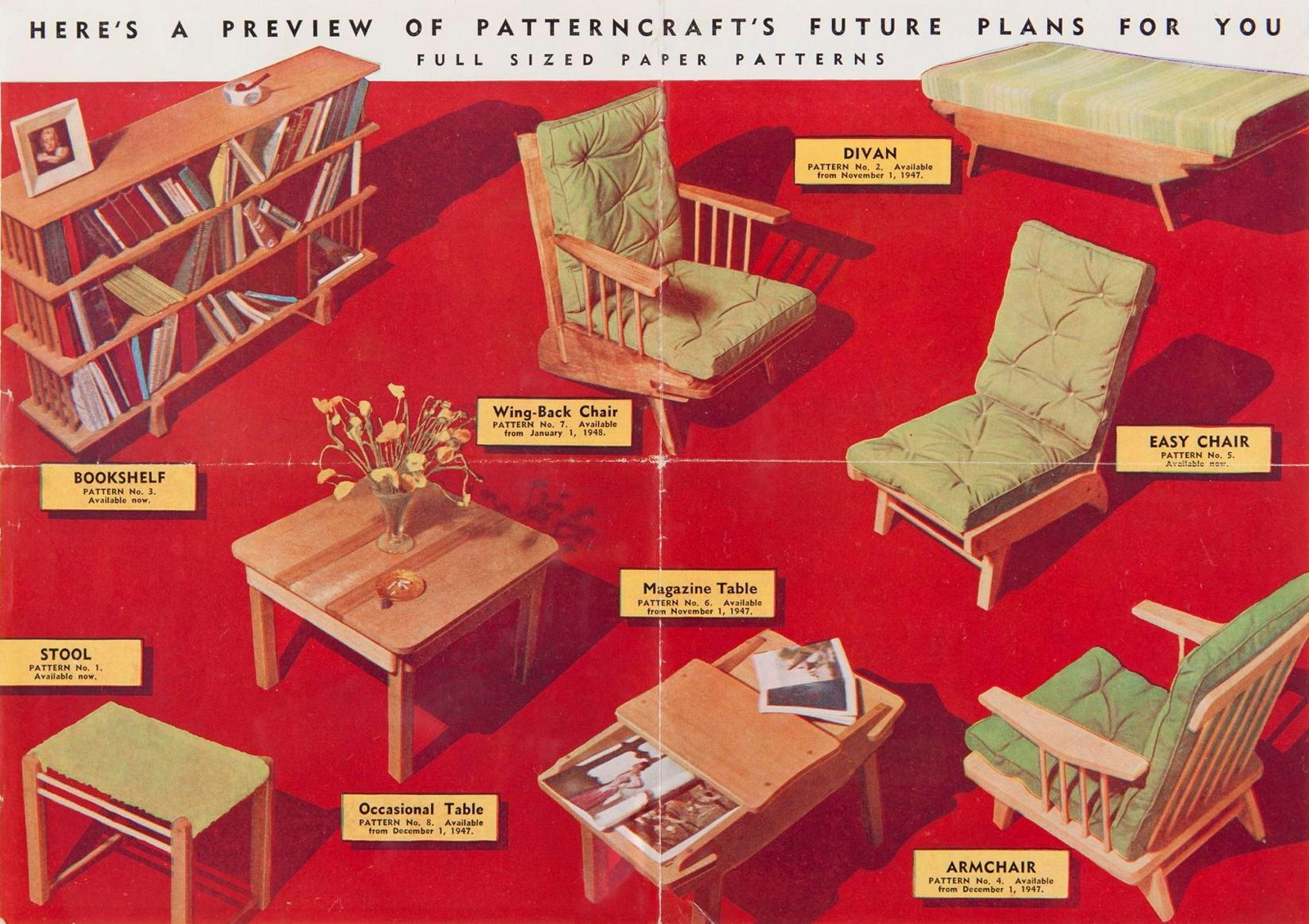 Promotional brochure for Patterncraft furniture patterns, 1947