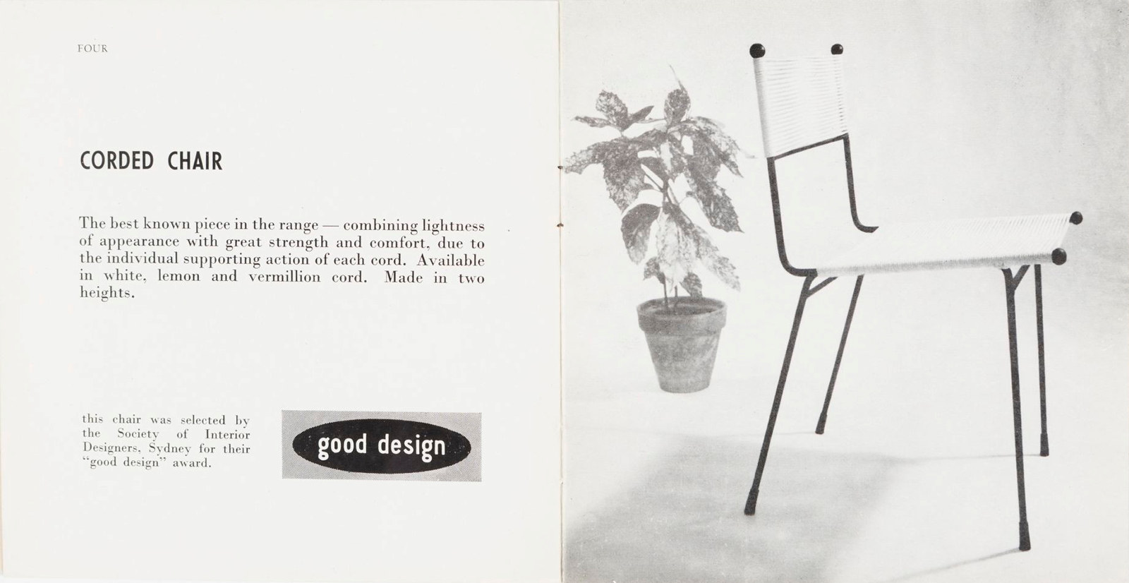 Corded chair, in A catalogue of contemporary furniture by Meadmore Originals / Meadmore Originals [trade catalogue], c1953