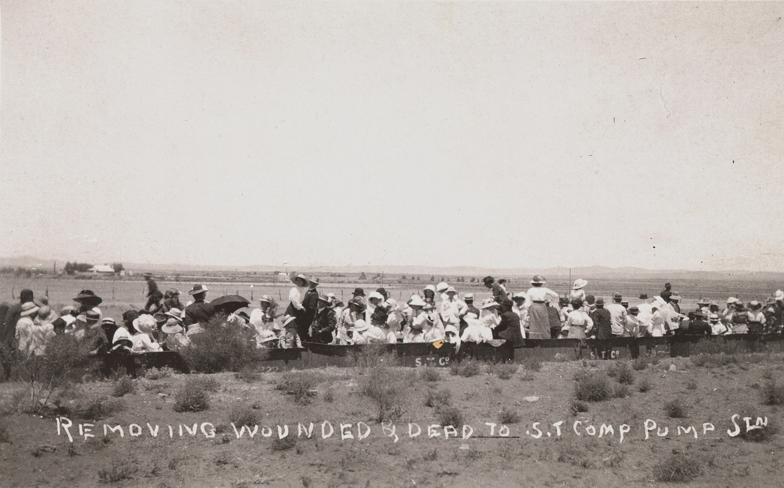 'Battle of Broken Hill' 1 January 1915: 'Removing wounded & dead to S.T. Comp Pump Stn' (Silverton Tranway Company)