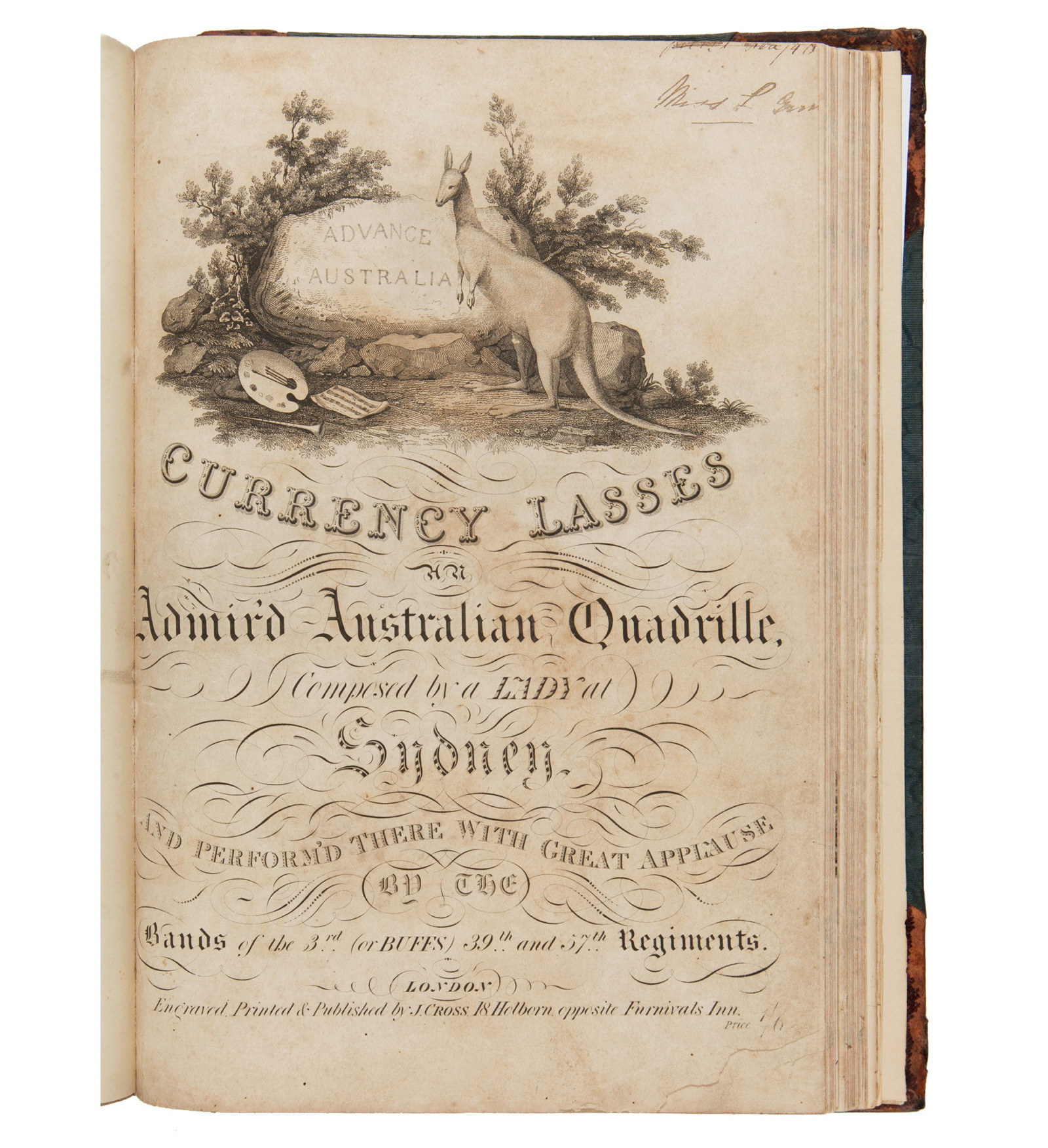 Cover page of 'Currency lasses, an admir'd Australian quadrille', composed by a Lady at Sydney