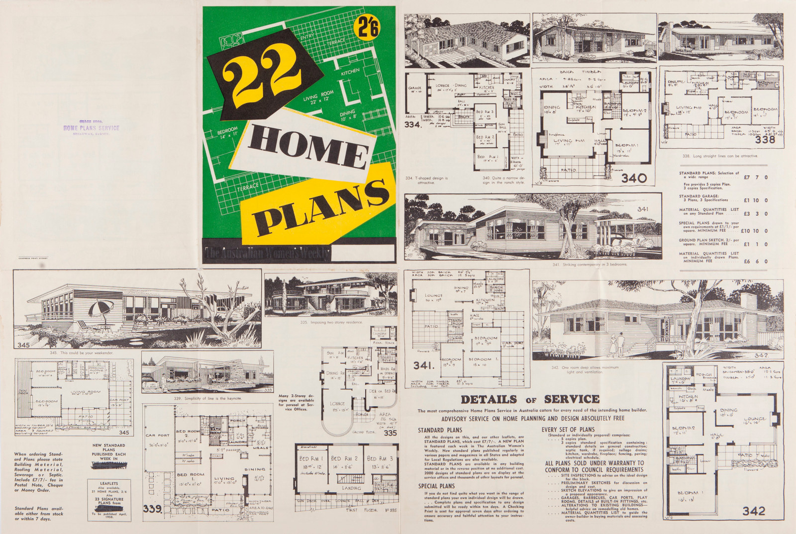 Unfolded booklet of plans and drawings.