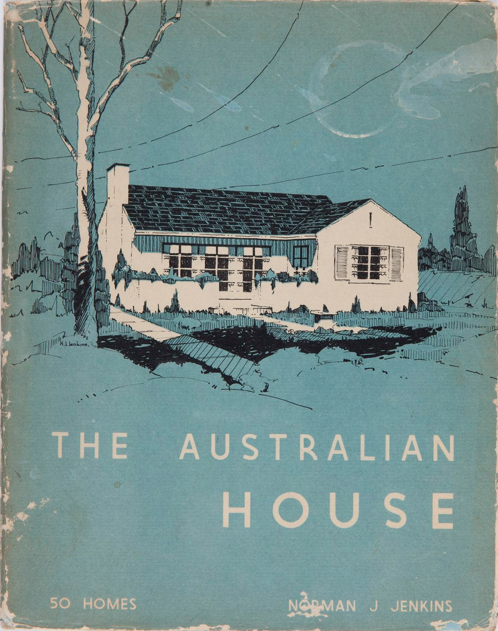 Cover of book, green background with drawing of house in white and black.