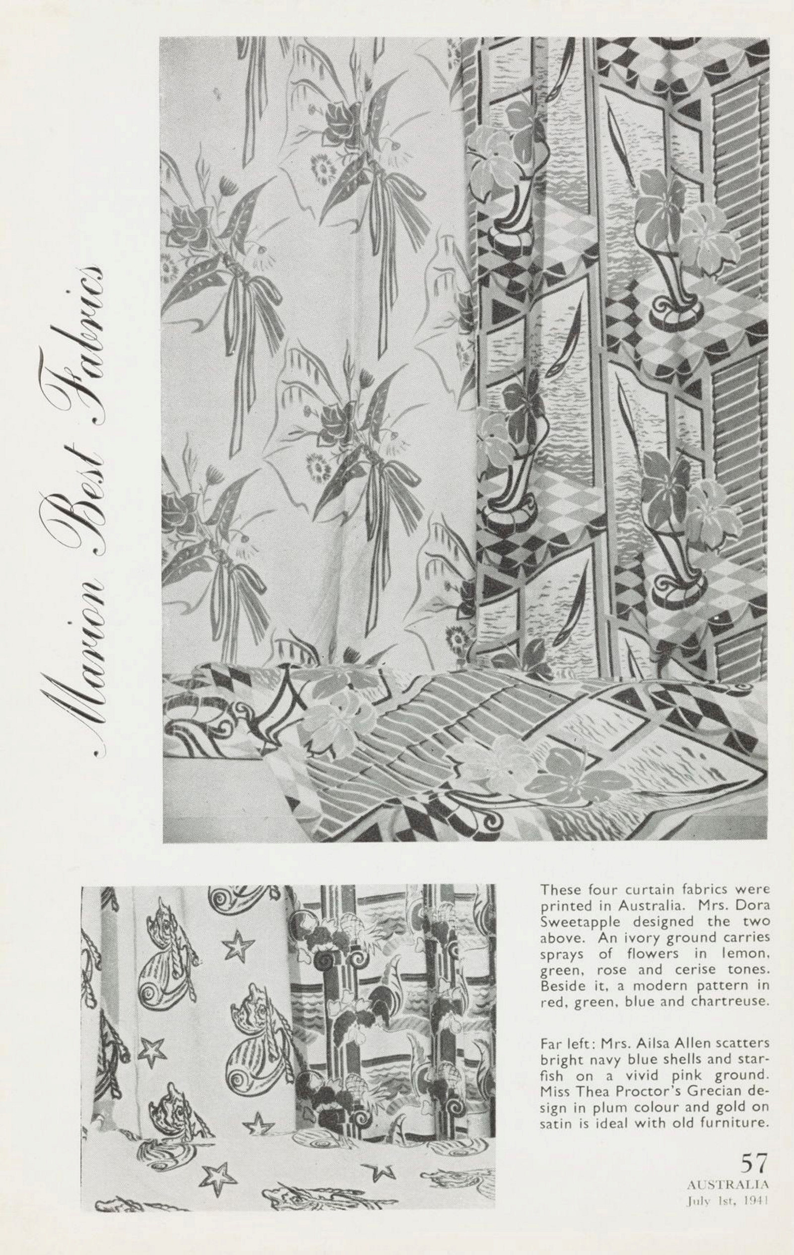 Advertisement for Marion Best Fabrics, in Australia: National Journal, July 1941, p.57