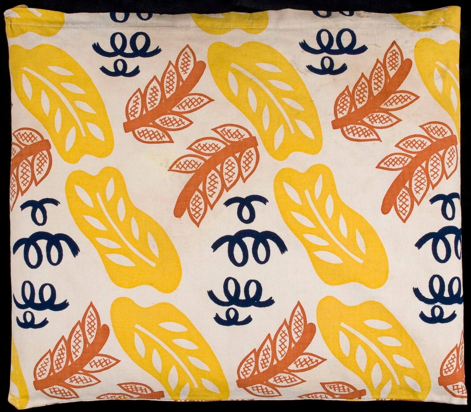 Cushion cover, Leaves design by Amie Kingston for Marion Best Fabrics, Sydney, c1942