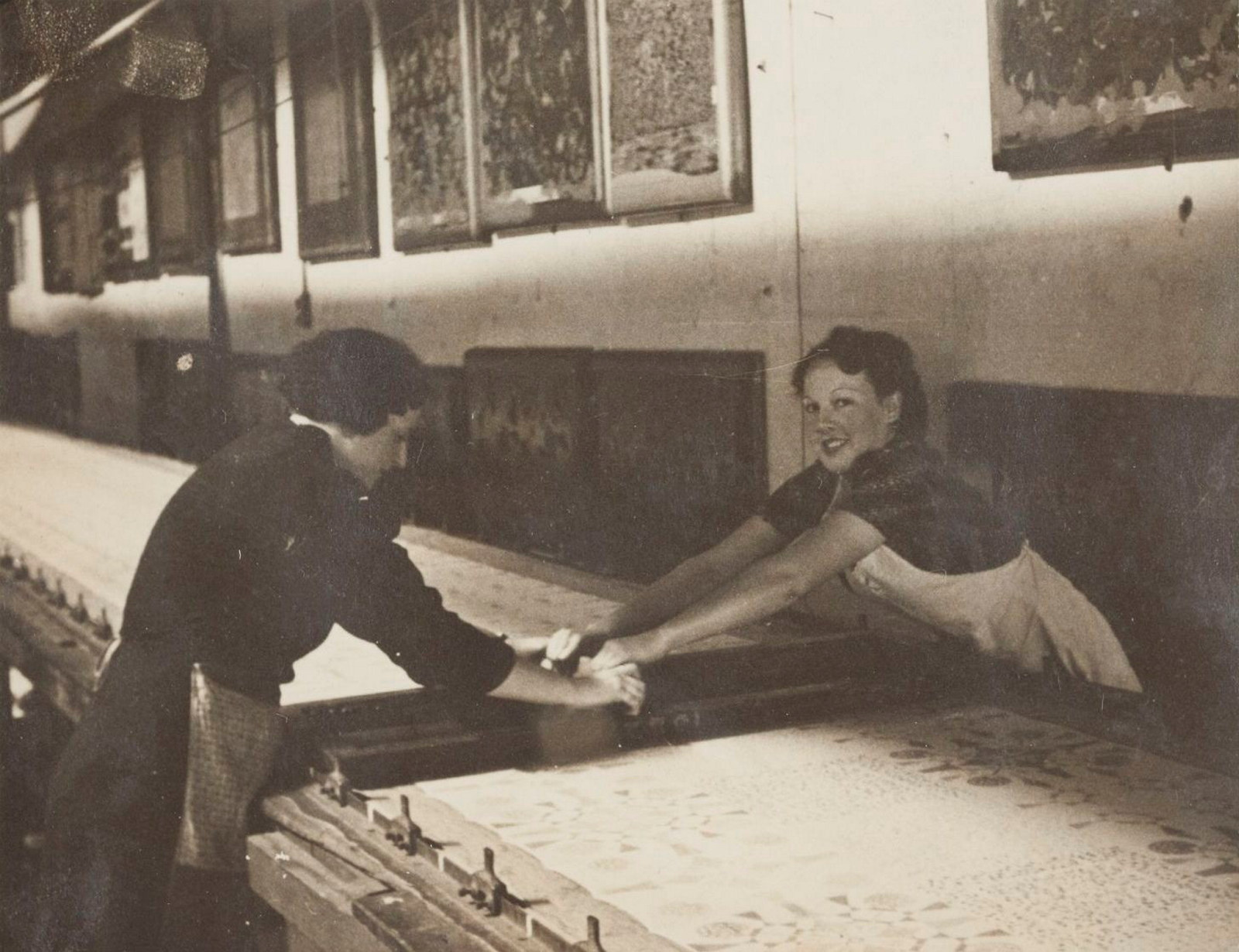 Girls printing: image from a photograph album ca. 1940 documenting Gilkes & Co's textile printing works at 61 Missenden Road, Camperdown, Sydney