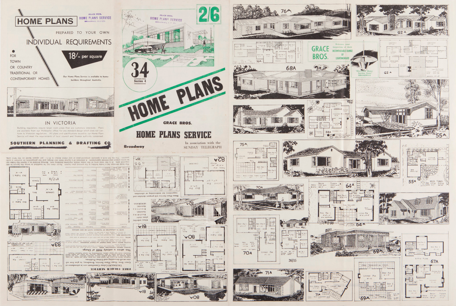Unfolded catalogue of plans and drawings.