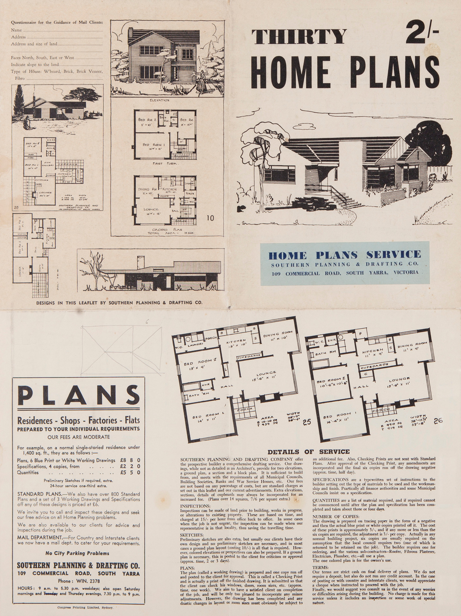 Unfolded catalogue of plans and drawings.