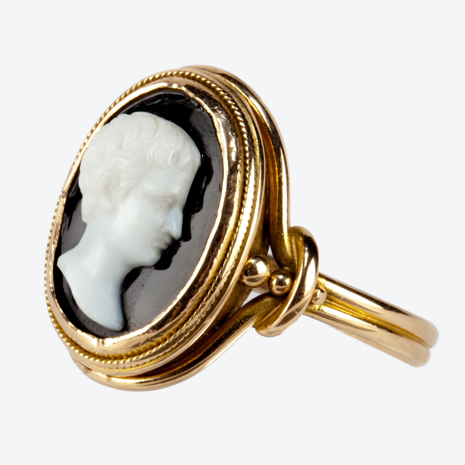 Gold ring, set with an oval glass cameo of Roman emperor Augustus, 1867-1874