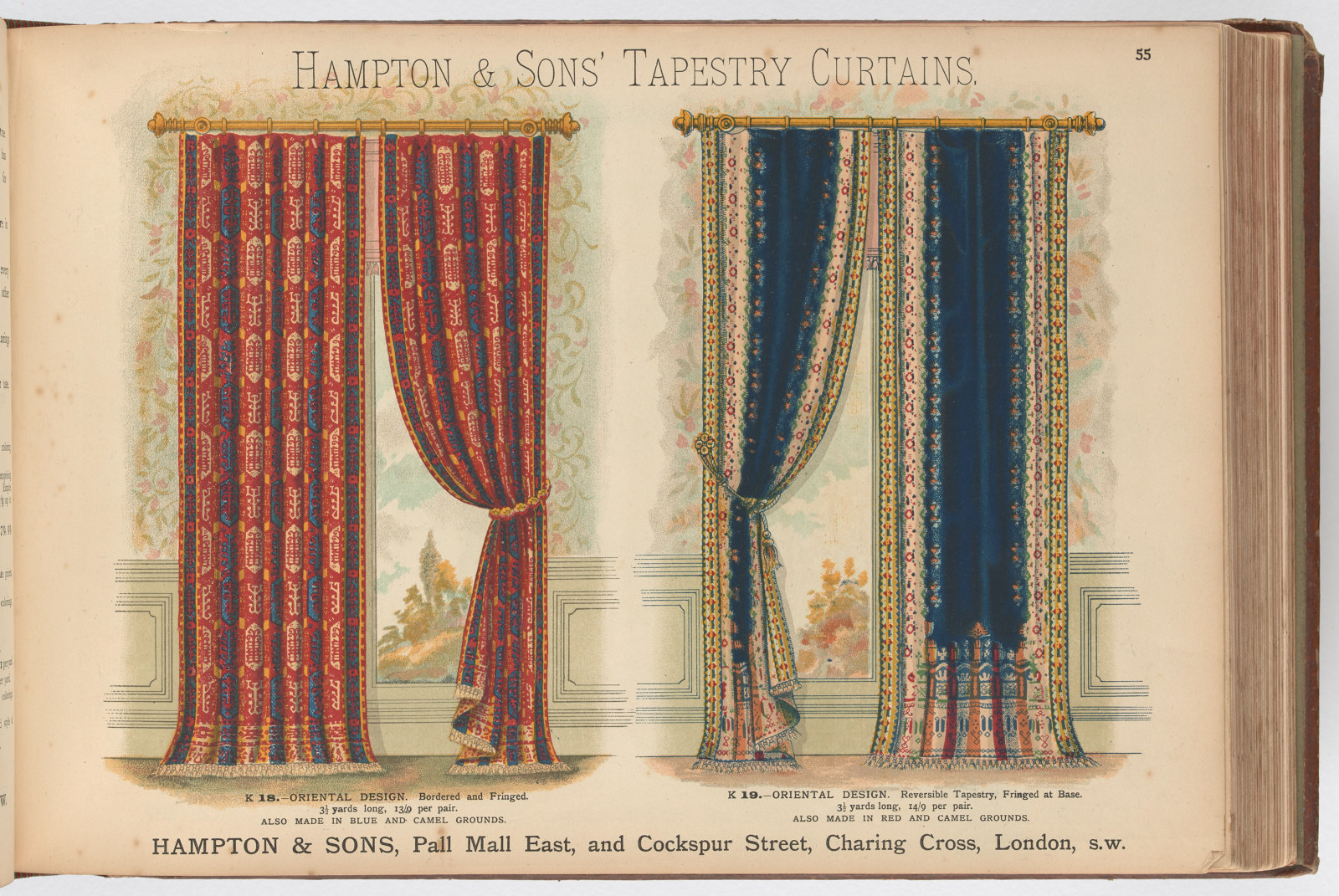 Designs for furniture and decorations for complete house furnishings : Illustrated with fifty collotype reproductions of artistic interiors, in various styles, specially designed for this work upwards of 2,000 half-tone blocks of furniture photographed from stock, and many coloured illustrations of carpets, curtains, linens, china and glass, etc. / by Hampton & Sons.