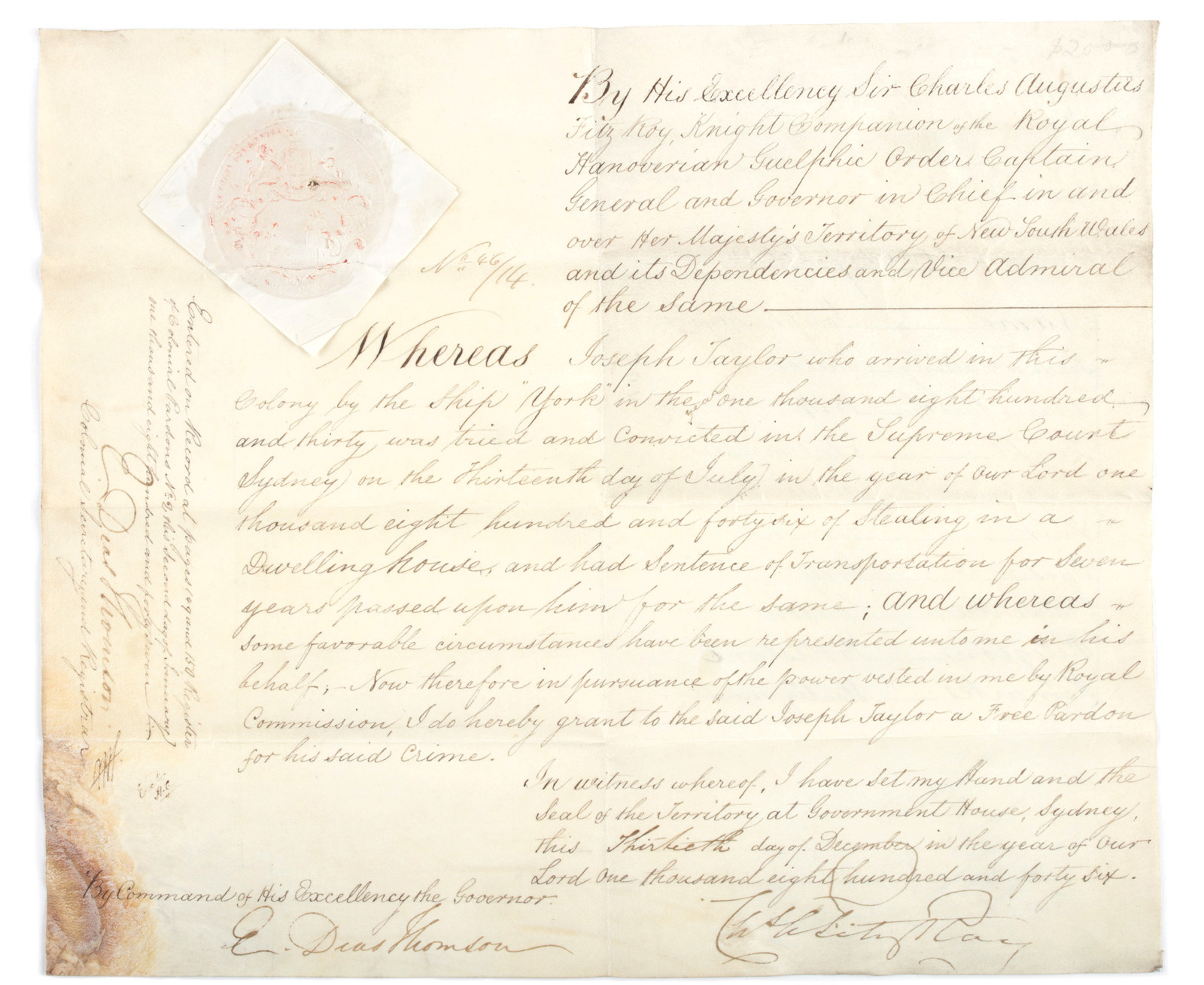 Paper handwritten document with signature and stamp.