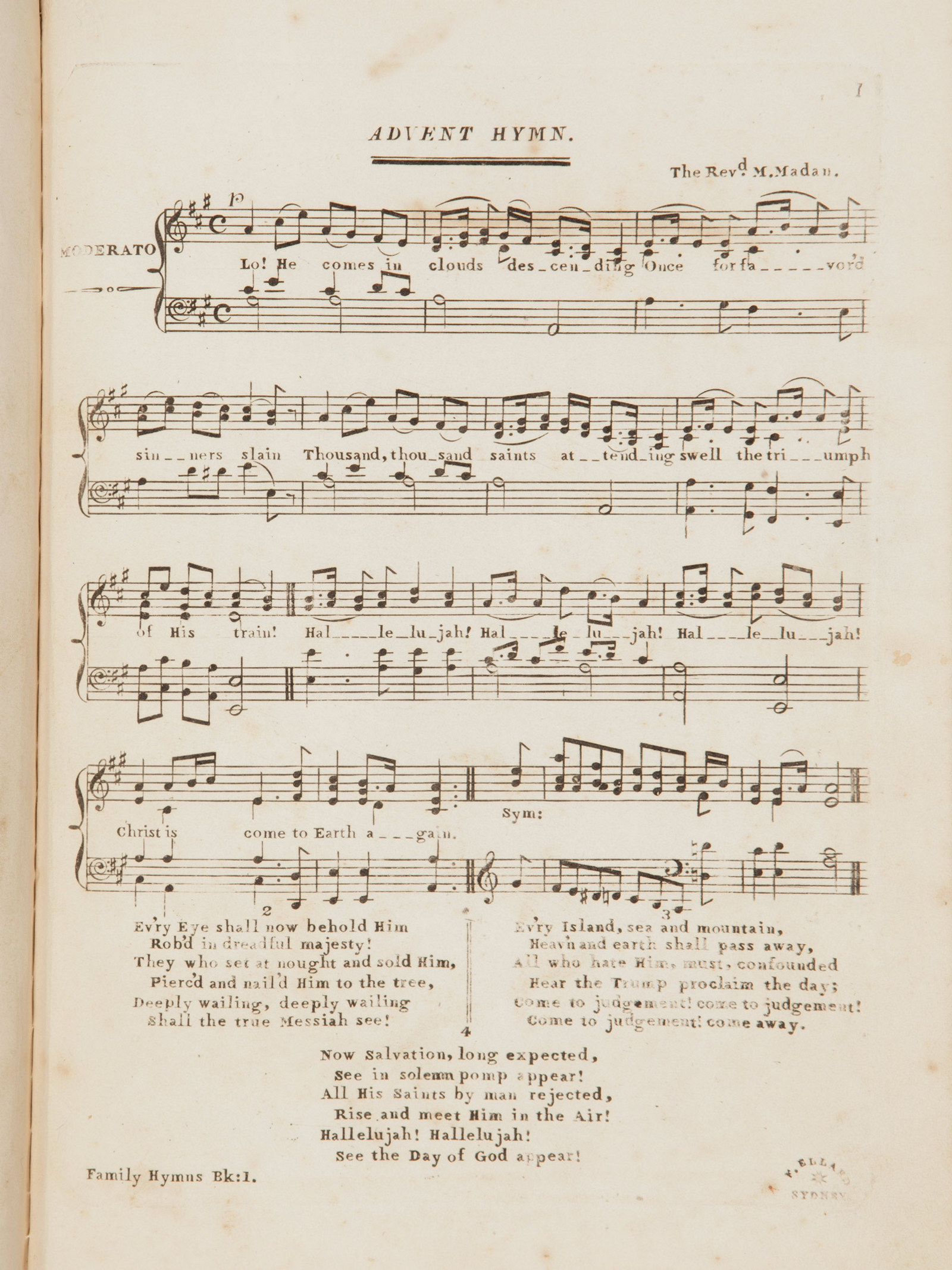 Family Hymns, sheet music composed by J. F. Burrowes, published circa 1839-1845  
