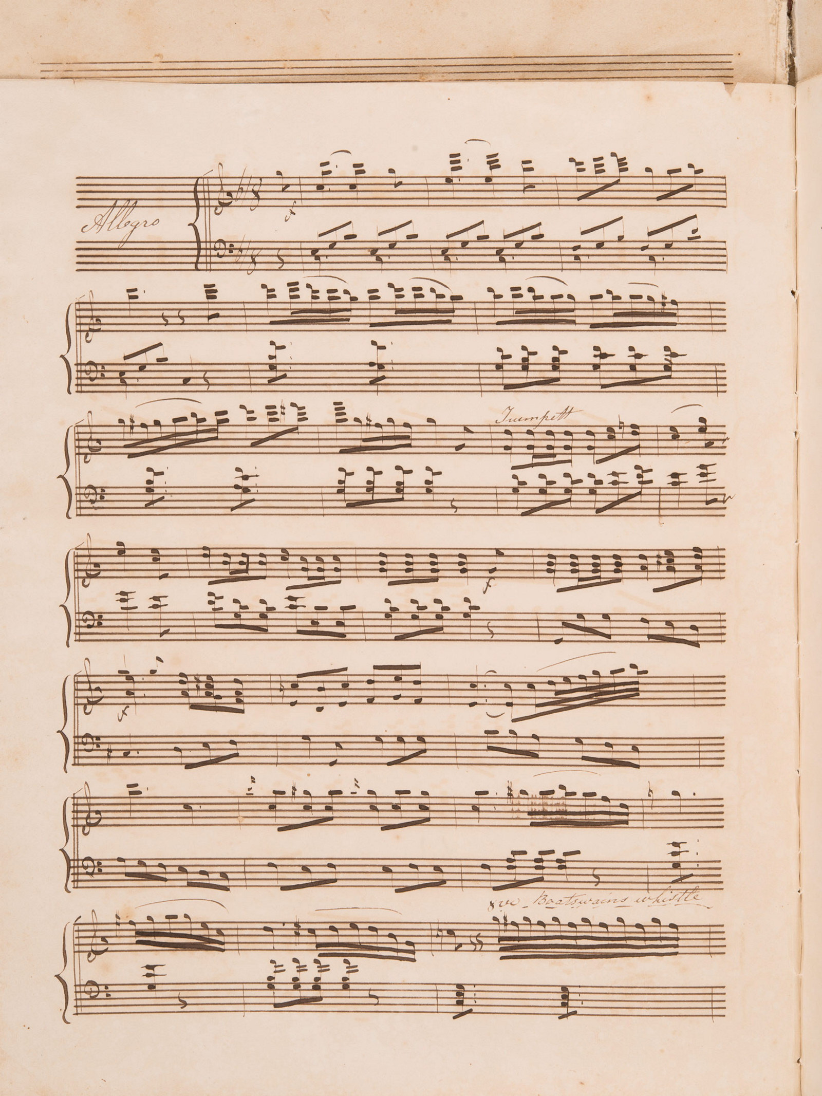Handwritten sheet music, 'The Sea' by Sigismund Ritter von Neukomm, sold circa 1840