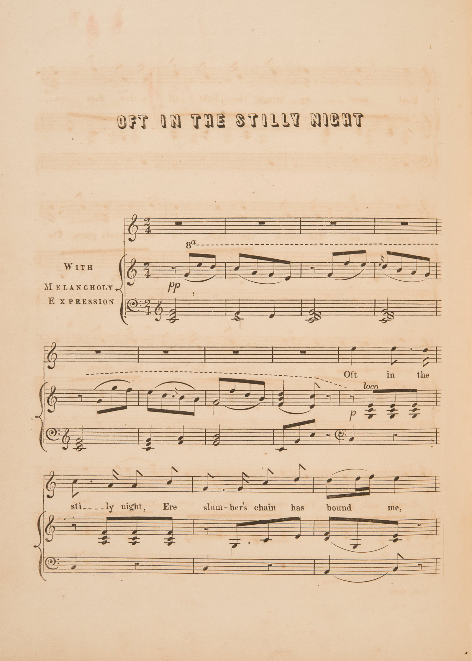 Sheet music, 'Oft in the Stilly Night,' by Thomas Moore, page 1, circa 1858