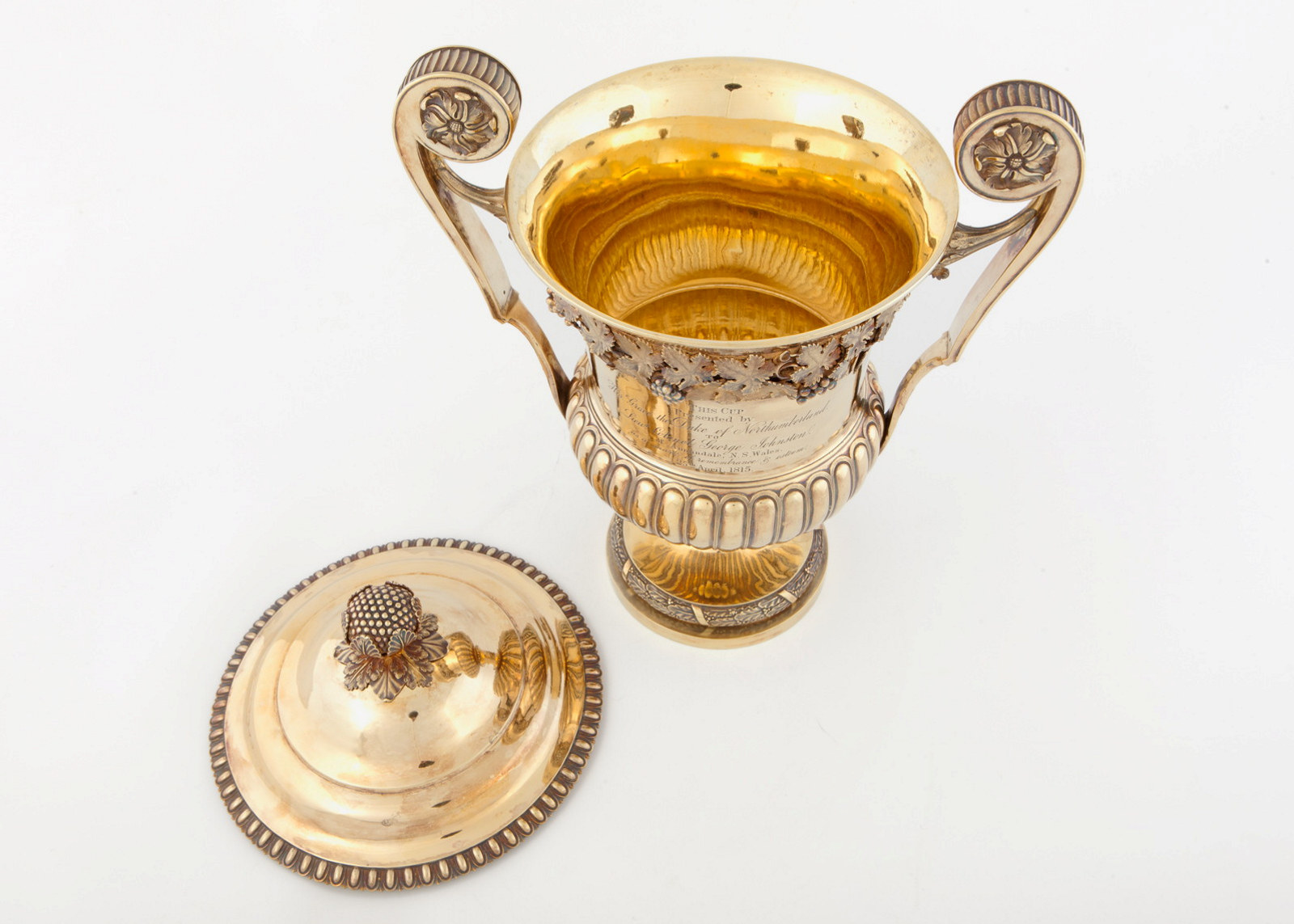 Urn shaped silver gilt cup presented to Lieutenant Colonel George Johnston, 1814