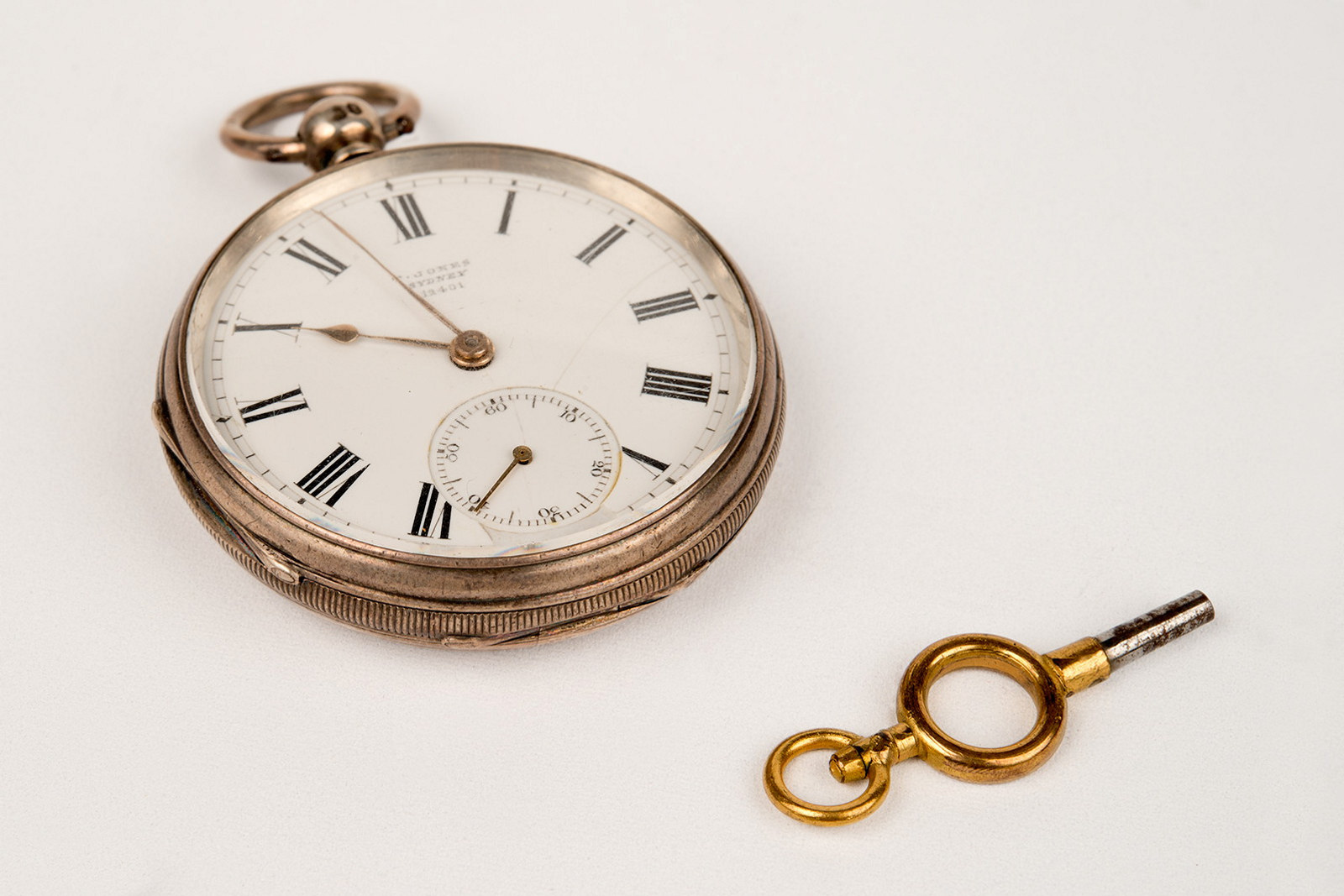 Open faced silver fob watch owned by Edwin Stephen Rouse