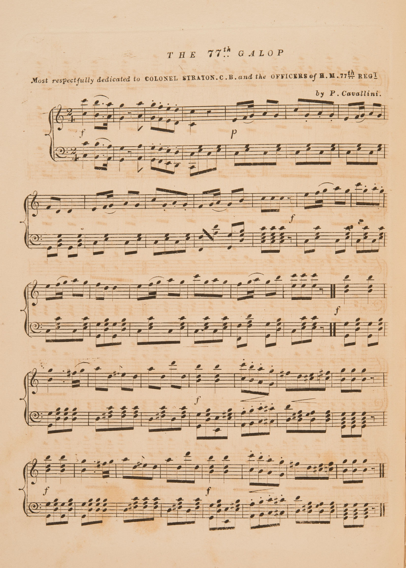 Sheet music, 'The 77th Galop', by P. Cavallini, page 1, published 1858