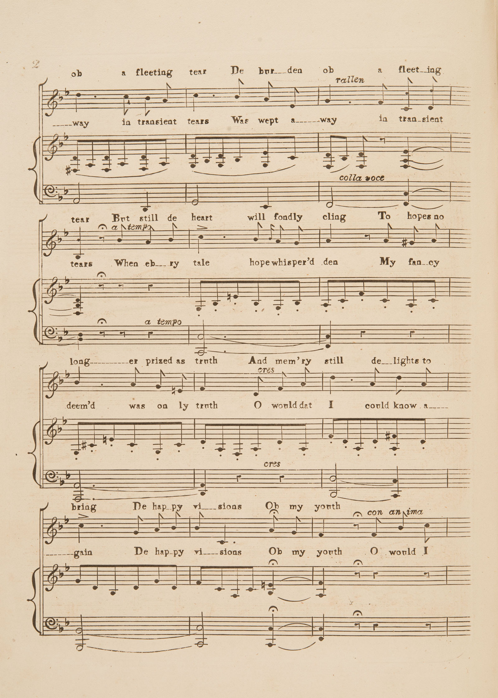 Sheet music, 'O, would I were a Boy again' by Frank Romer, page 2, published circa 1854