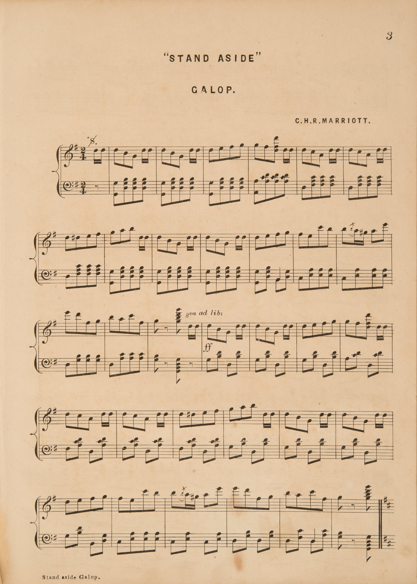 Sheet music, 'Stand Aside', by C. H. R. Marriott, circa 1860s