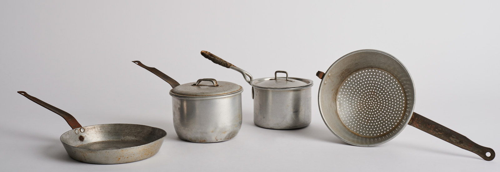 Cookware from No. 60 Gloucester Street, The Rocks, maker unknown, 1940, aluminium 